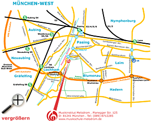 Lageplan/Wege - MUSIKSCHULE MUSIKINSTITUT MELODROM München-Pasing